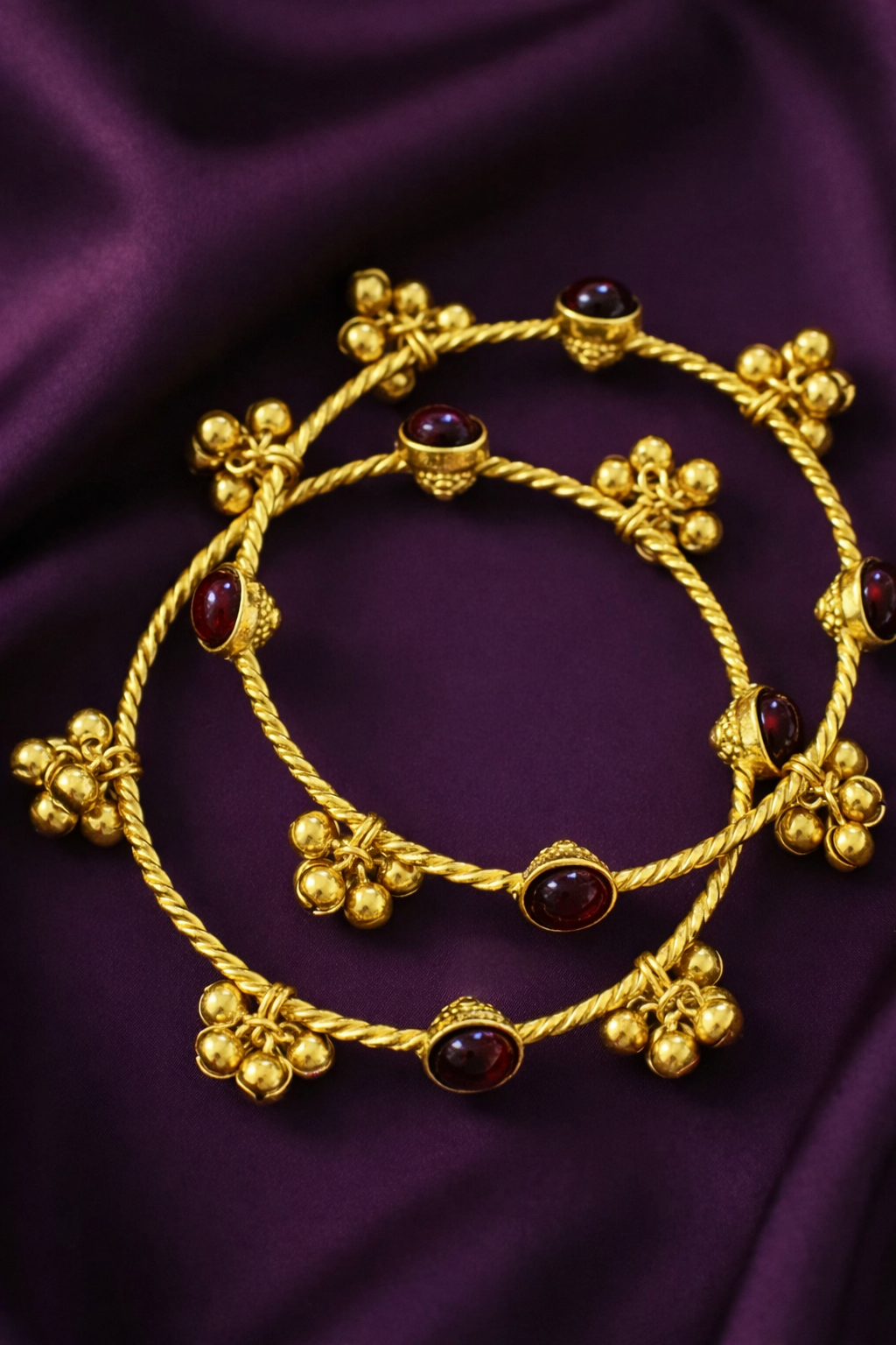 Colored Stone Adjustable Ghungroo Bangles- 2 Bangles/pair