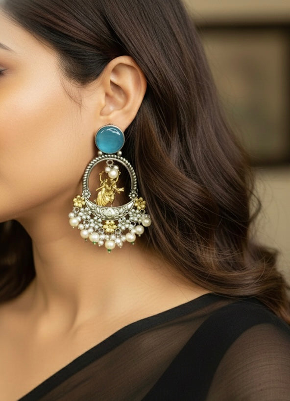 Radha Krishan Dancing Silver Oxidised Earrings