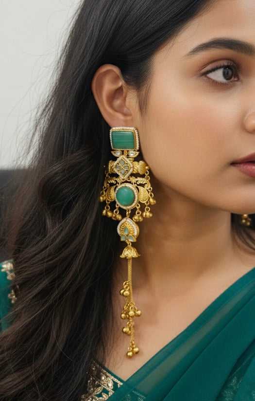 Adaa Brass Kashmiri Earring with Double chain Ghungroo