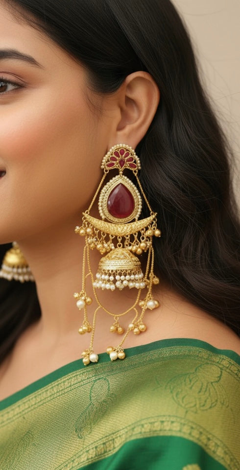Red Dejhoor Grace Kashmiri Earrings