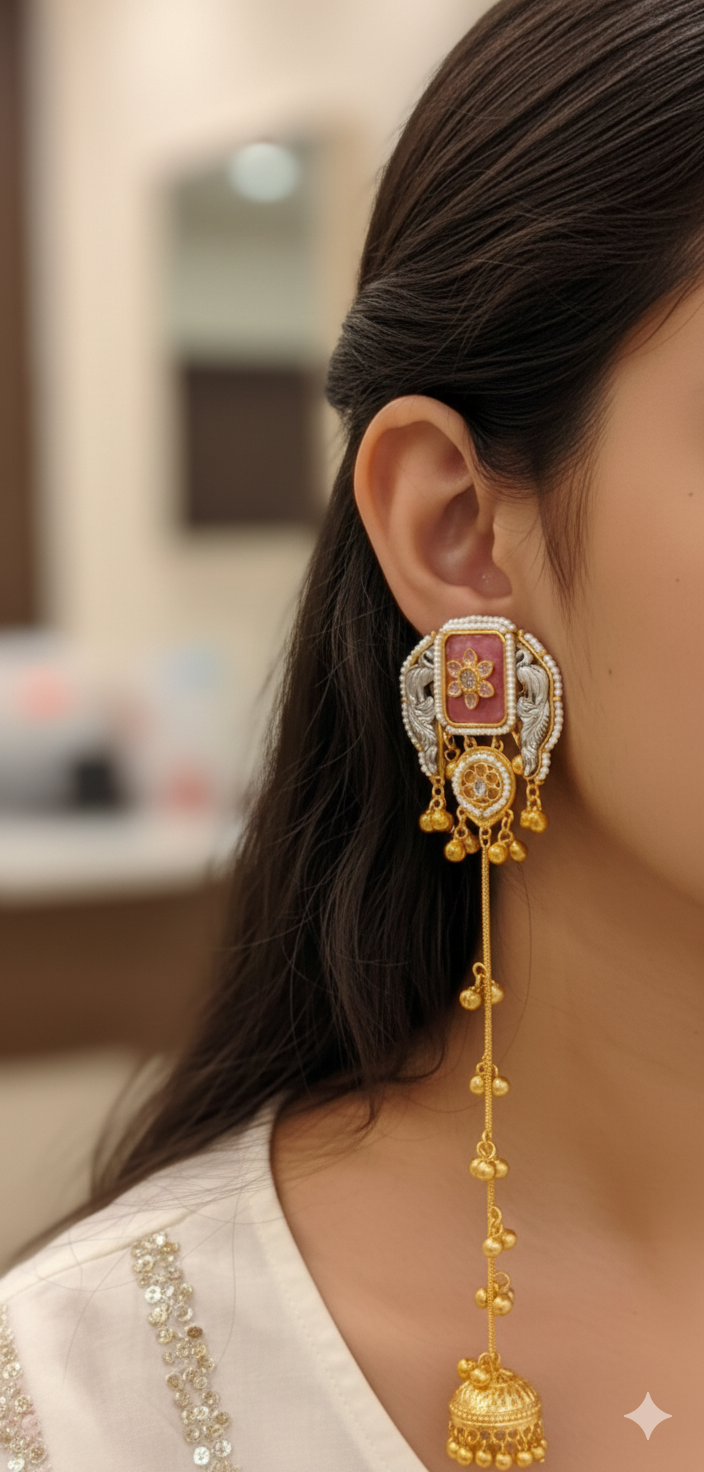 Ziya Long Chain Kashmiri Earring with Jhumki