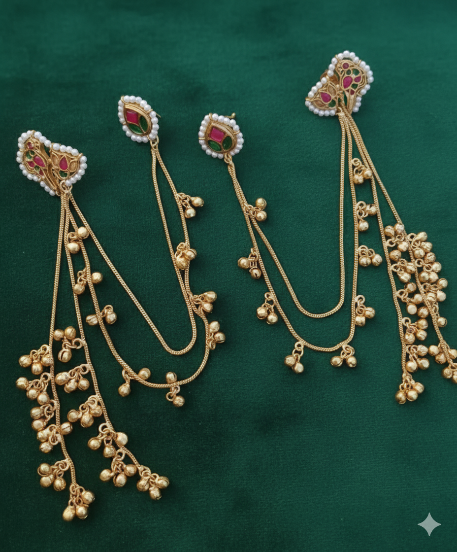 Pachi Kundan Kaanchain Kashmiri Earrings