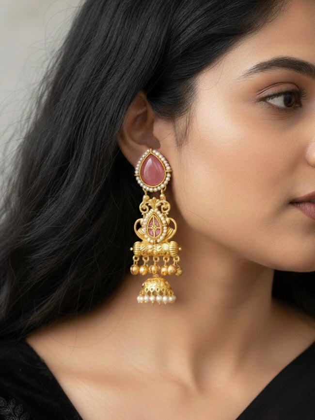 Riha Brass Kashmiri Earrings with Jhumki