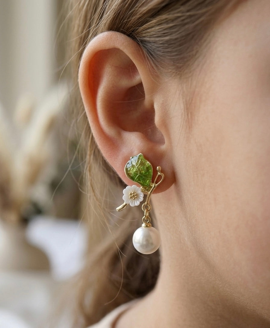 Tulip Flower Earrings with Pearl drops