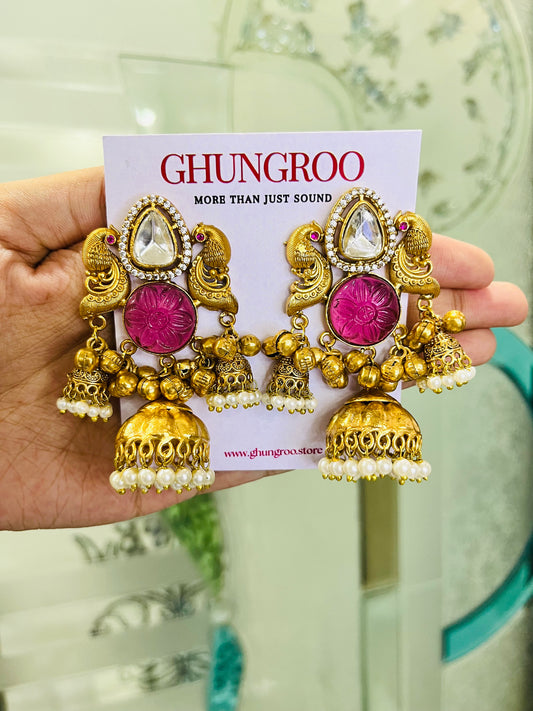 Peacock🦚 Design Brass Kashmiri Earrings