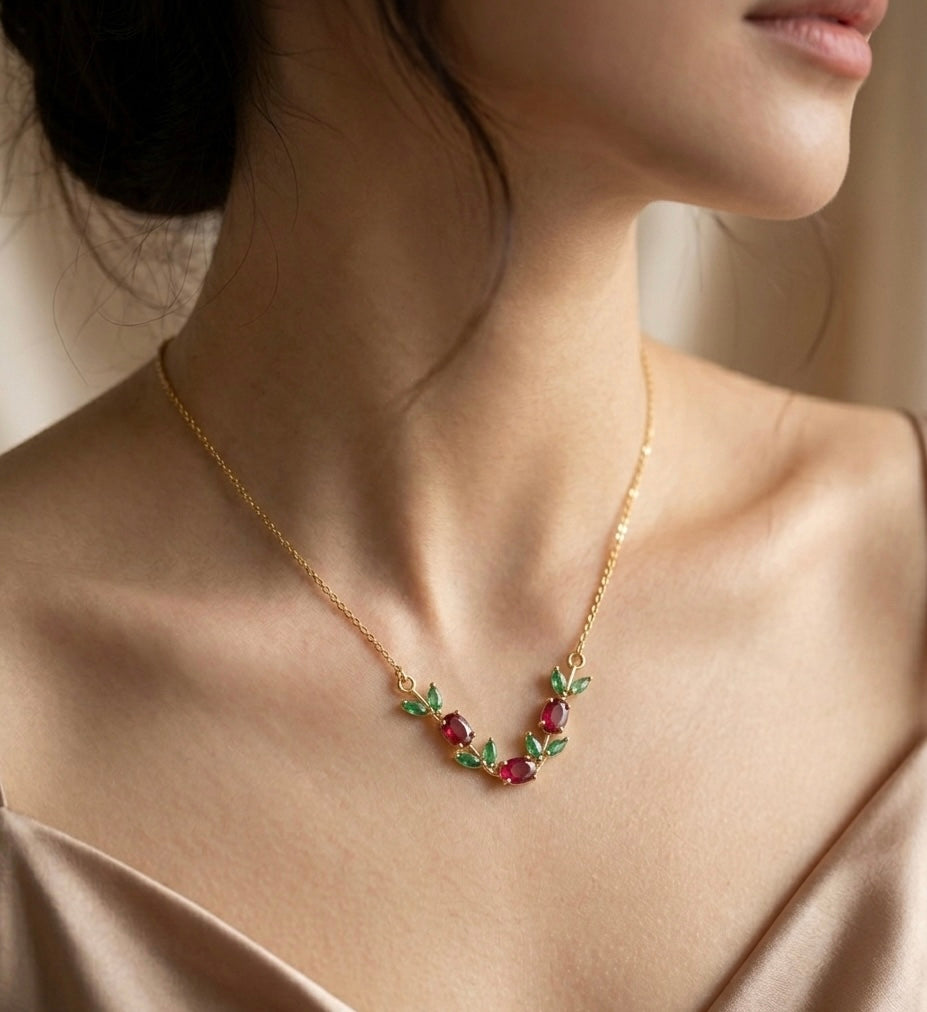 Red Green Tulip Neckpiece🌷💜