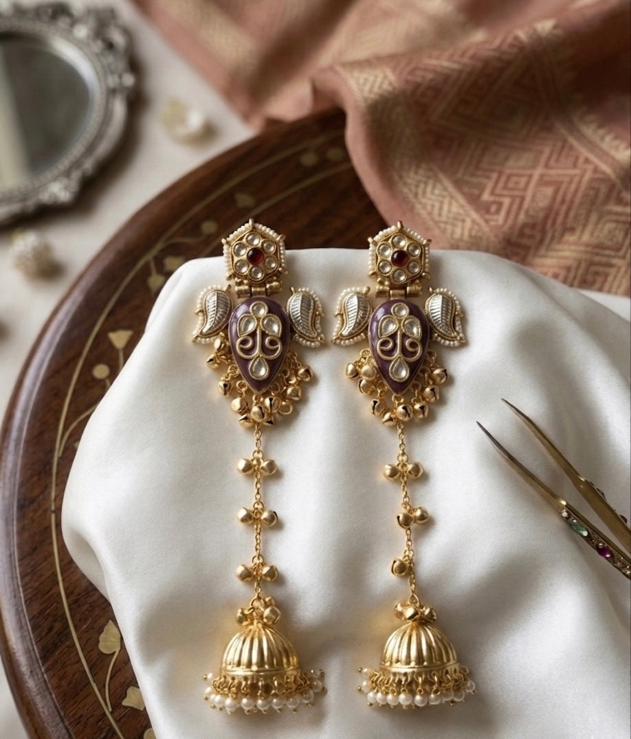 Zeenat Bird Kashmiri Earrings With Pearl Jhumki