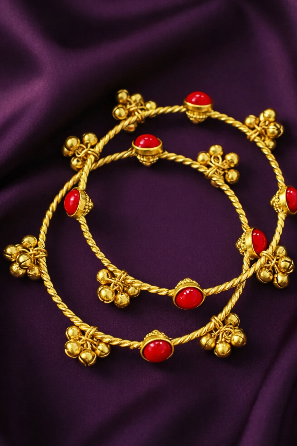 Colored Stone Adjustable Ghungroo Bangles- 2 Bangles/pair