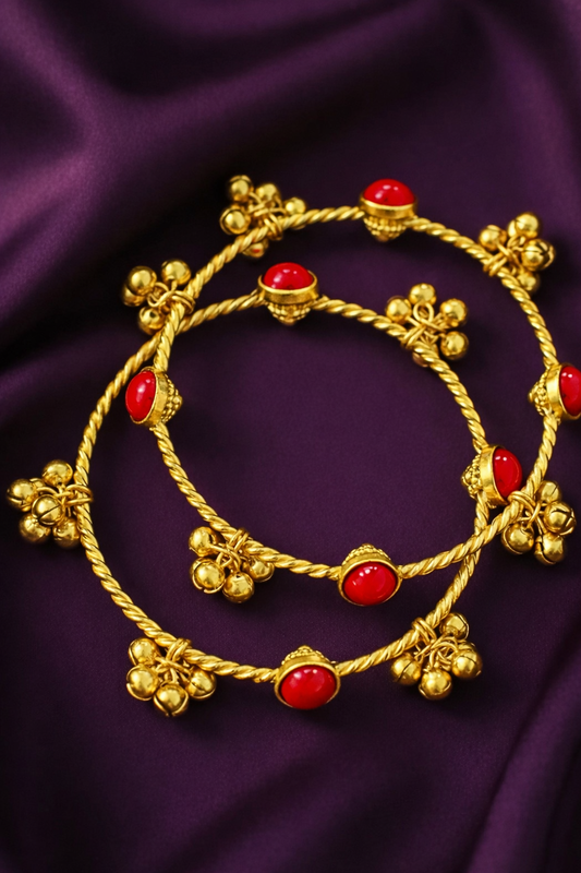 Colored Stone Adjustable Ghungroo Bangles- 2 Bangles/pair
