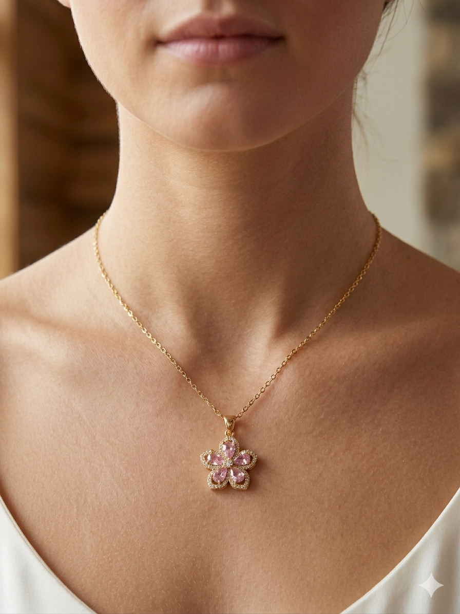 Pink Flower Rotatable Neckpiece 🌸