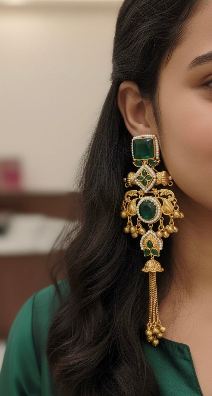 Adaa Brass Kashmiri Earring with Double chain Ghungroo