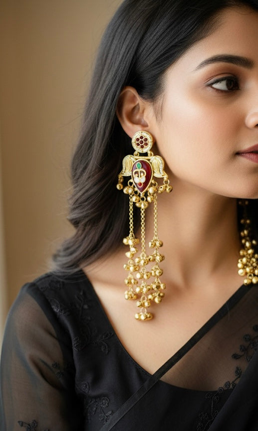 Bulbul Feather Drop Kashmiri Earring