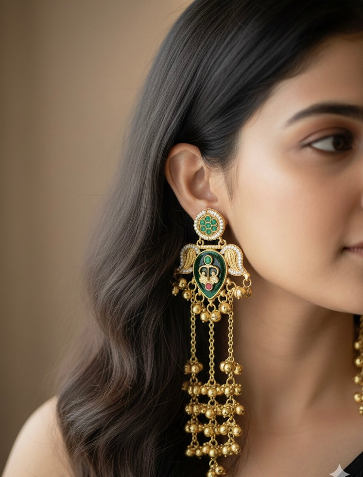 Bulbul Feather Drop Kashmiri Earring