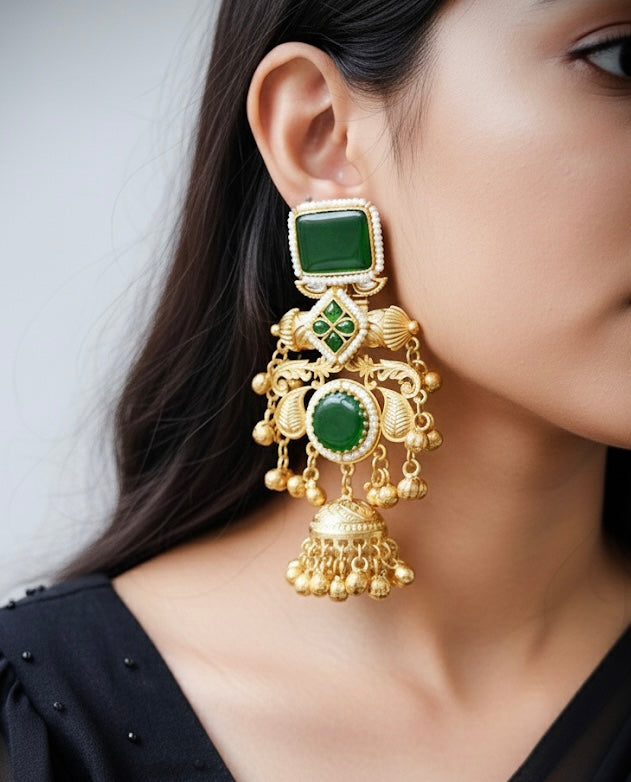 Pachi Kundan Brass Kashmiri Jhumka