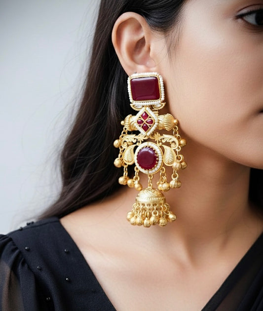 Pachi Kundan Brass Kashmiri Jhumka