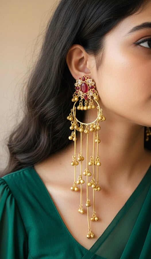 Floral Ghungroo Kashmiri Earrings