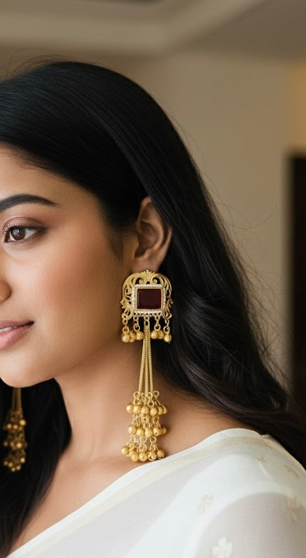 Noor Drop Earrings with 3 Ghungroo Chains