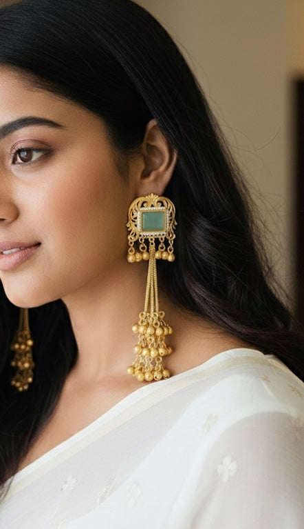 Noor Drop Earrings with 3 Ghungroo Chains