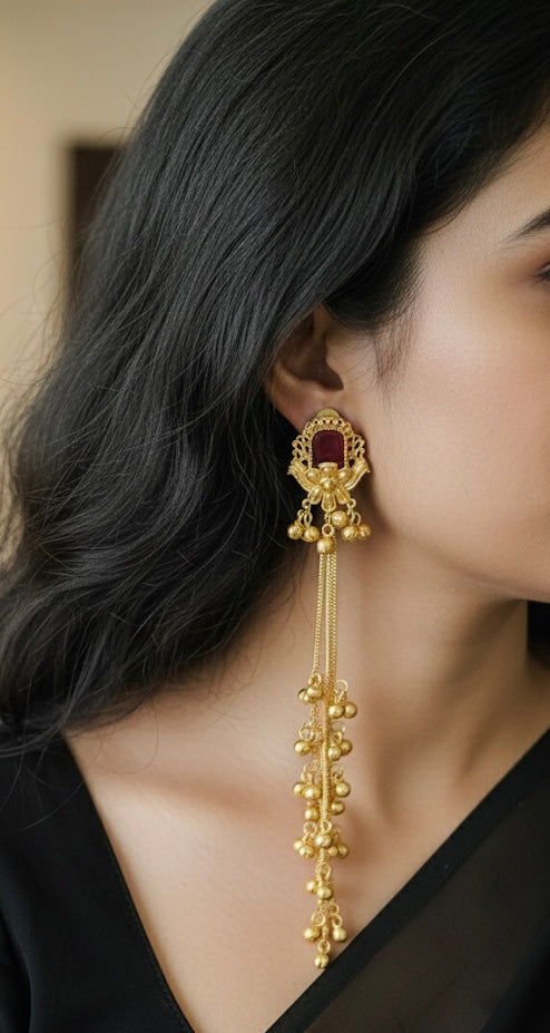 Kashmiri Long Drop Floral Earrings