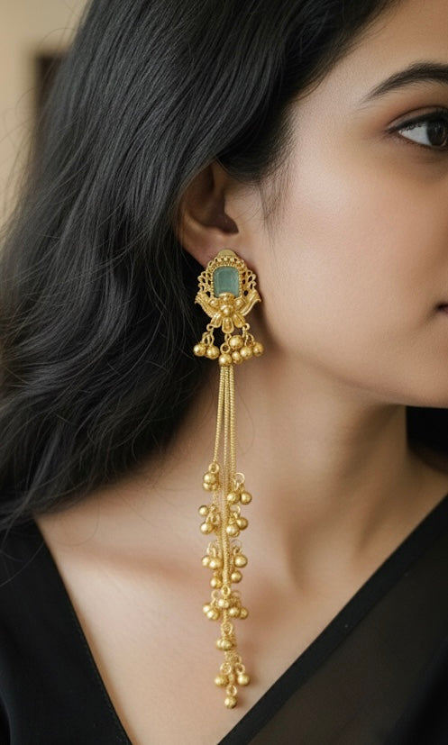 Kashmiri Long Drop Floral Earrings