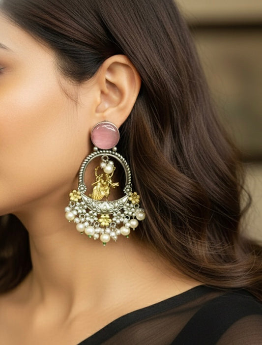 Radha Krishan Dancing Silver Oxidised Earrings