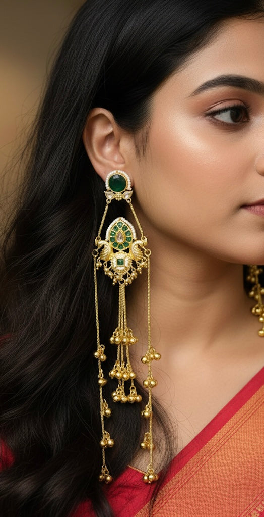 Kashmiri Brass Earrings Green