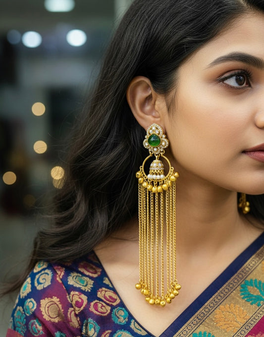 AD Look Kashmiri Earrings with Multichain and Ghungroo
