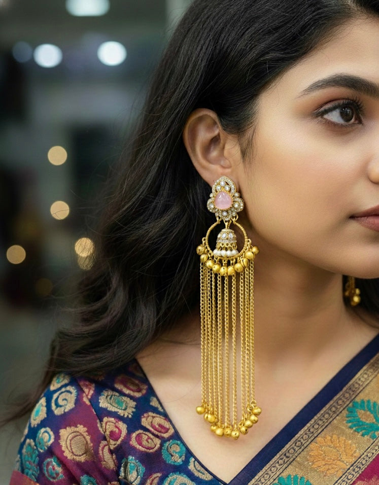 AD Look Kashmiri Earrings with Multichain and Ghungroo