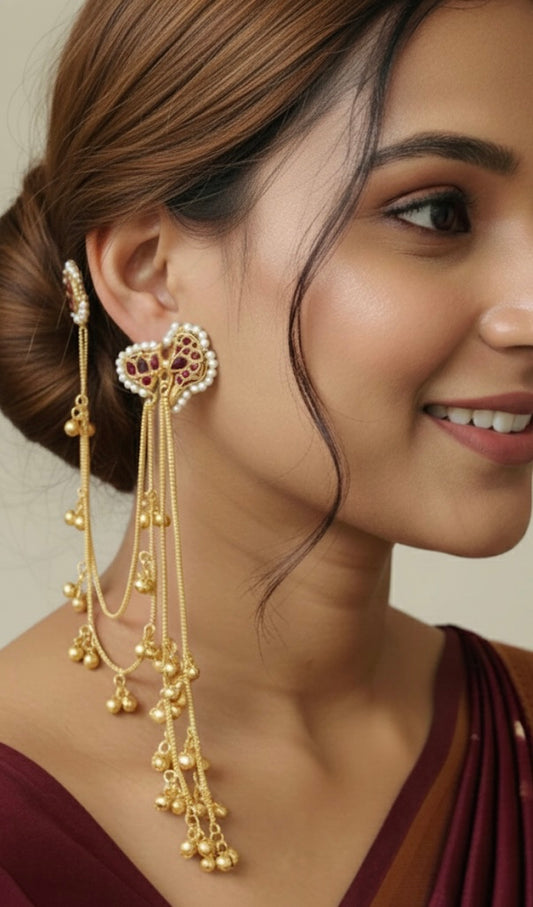 Pachi Kundan Kaanchain Kashmiri Earrings