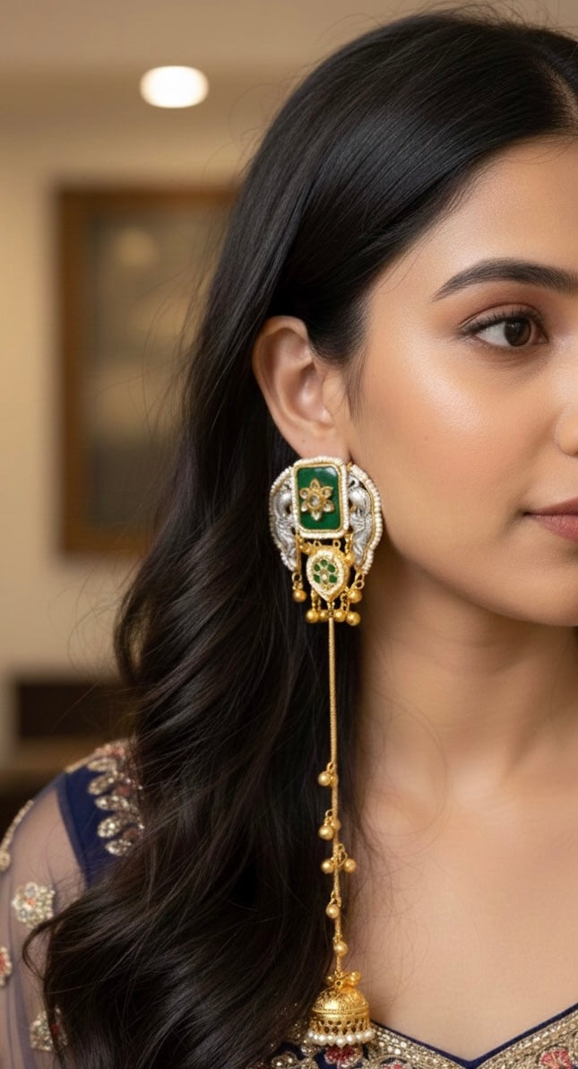 Ziya Long Chain Kashmiri Earring with Jhumki