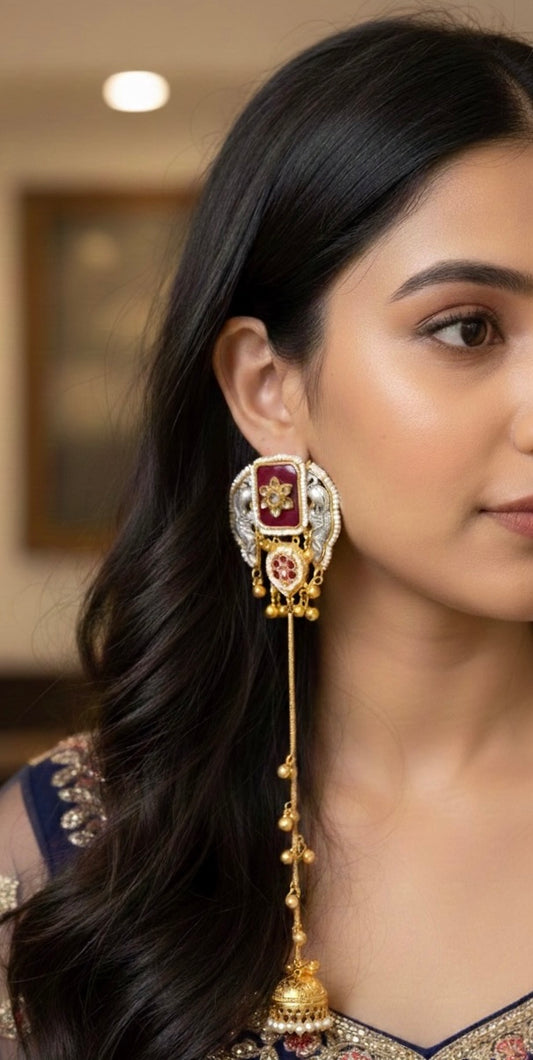 Ziya Long Chain Kashmiri Earring with Jhumki