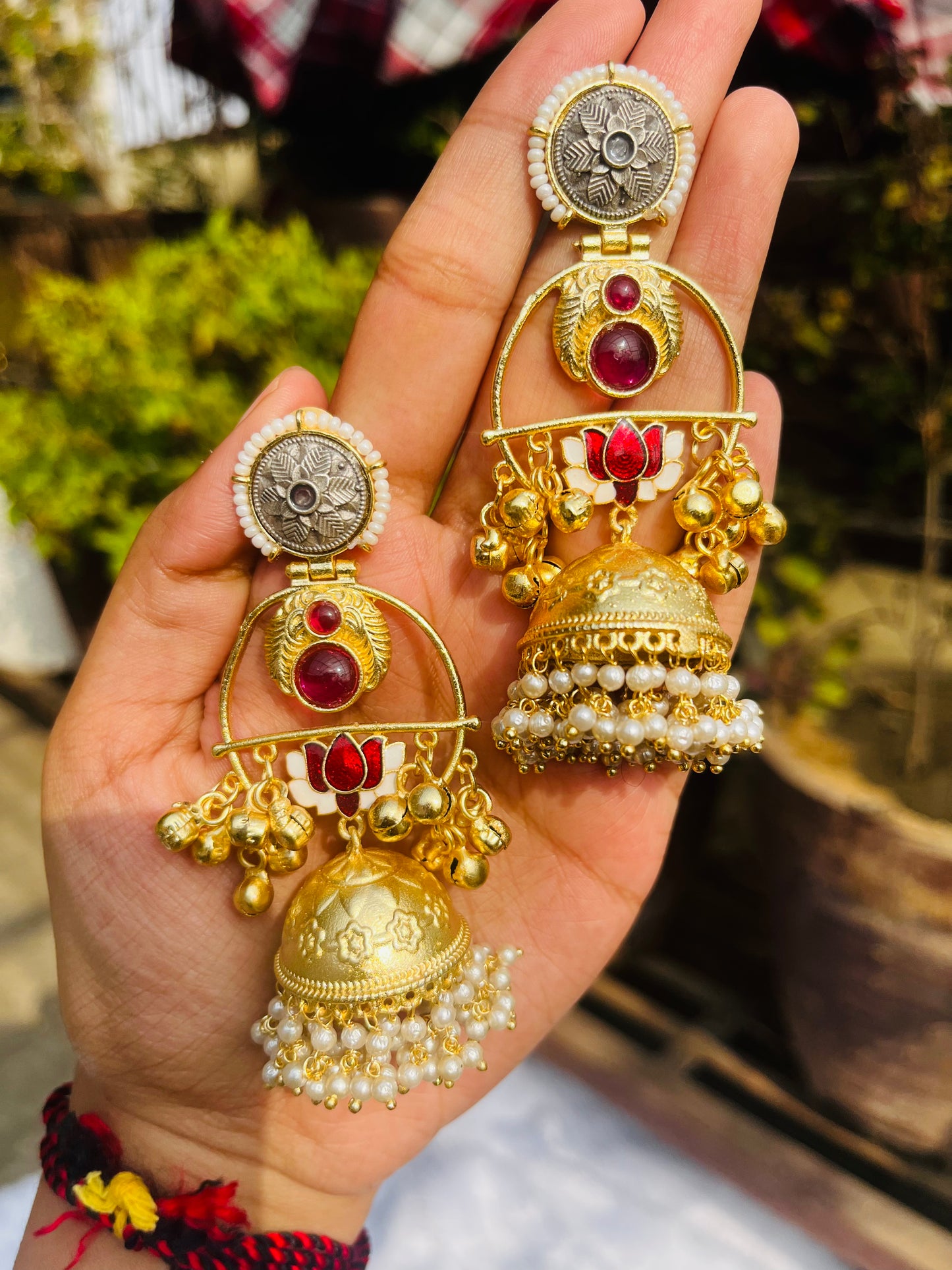 Lotus Flower Kashmiri Jhumka with Pearl Droppings