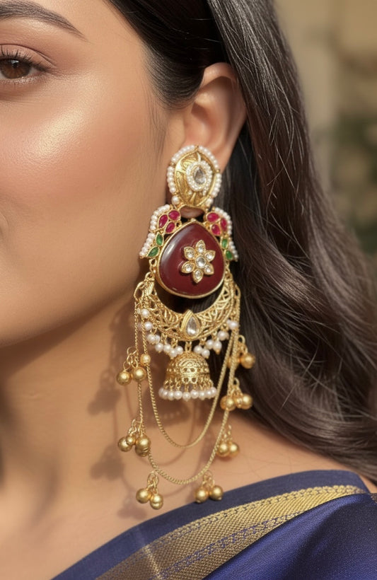 Bahubali Chandbali with Jhumki and Double Layer Ghungroo Chain