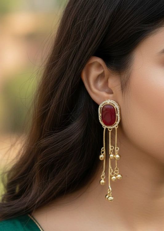 Kaashvi Kundan Stone Kashmiri Earring with Ghungroo