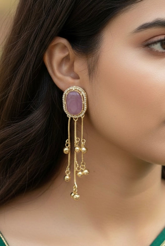 Kaashvi Kundan Stone Kashmiri Earring with Ghungroo