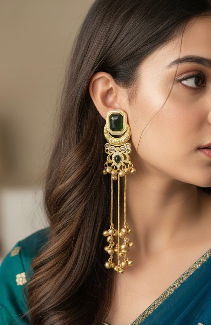 Nyra Chand Kashmiri Earrings with 3 Chain Ghungroo