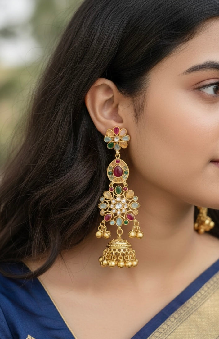 Beautiful Flower Brass Kashmiri Jhumka
