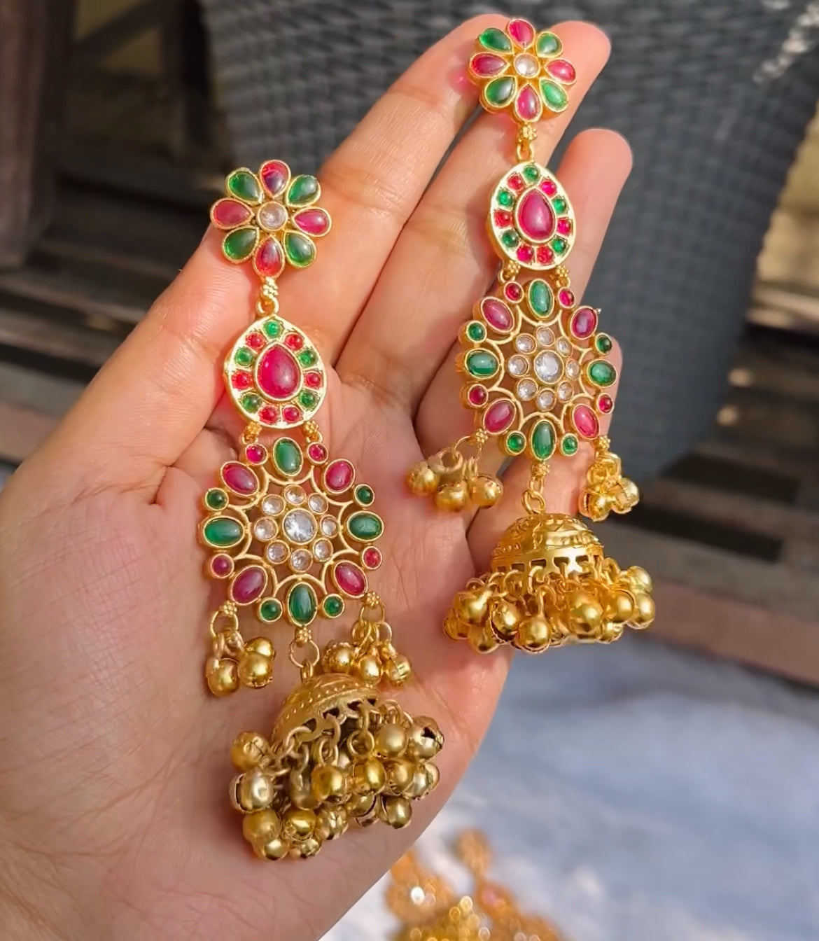 Beautiful Flower Brass Kashmiri Jhumka