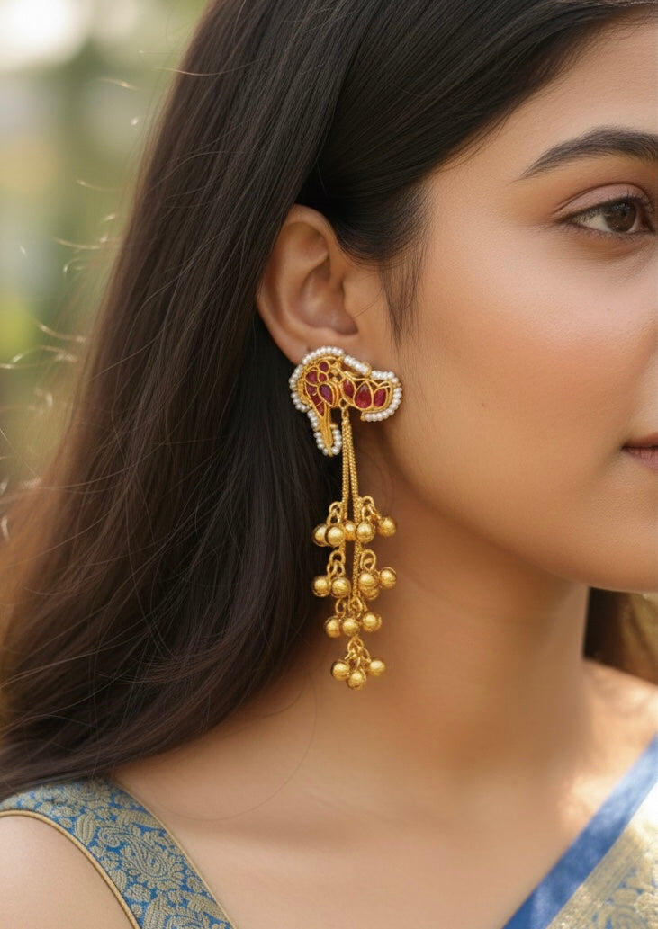 Small Pachi Kundan Kashmiri Earrings with Ghungroo