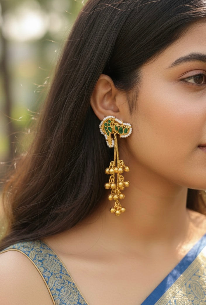 Small Pachi Kundan Kashmiri Earrings with Ghungroo