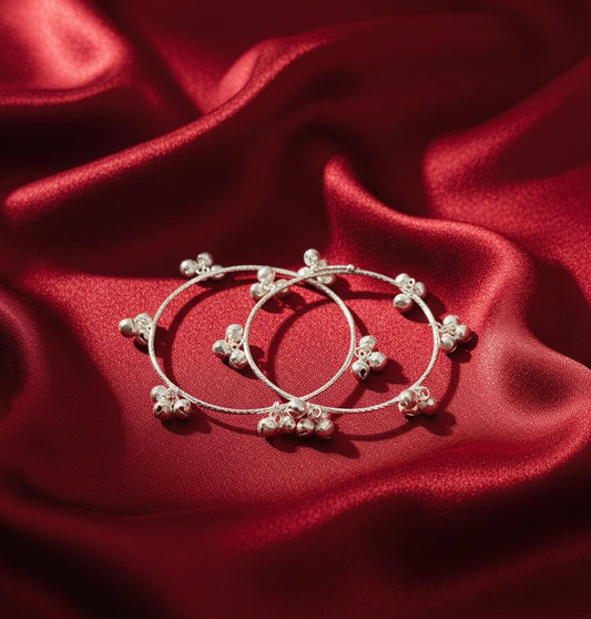 Silver Adjustable Ghungroo Bangles- 2 Bangles/pair