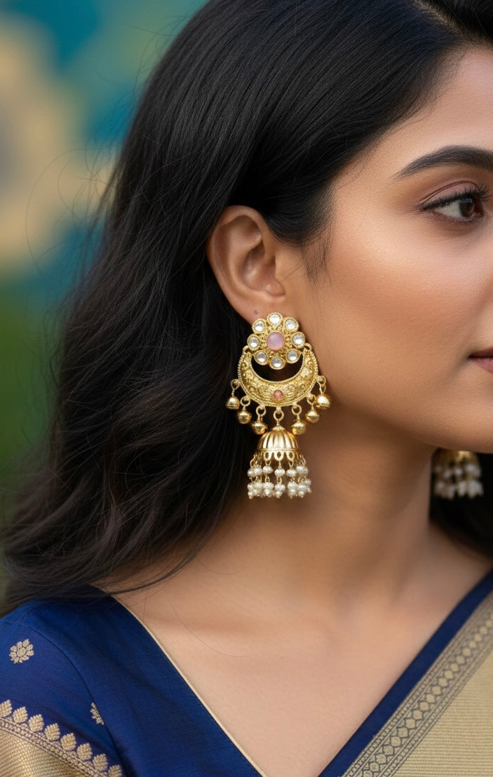 Flower Jhumki with Pearl and Ghungroo