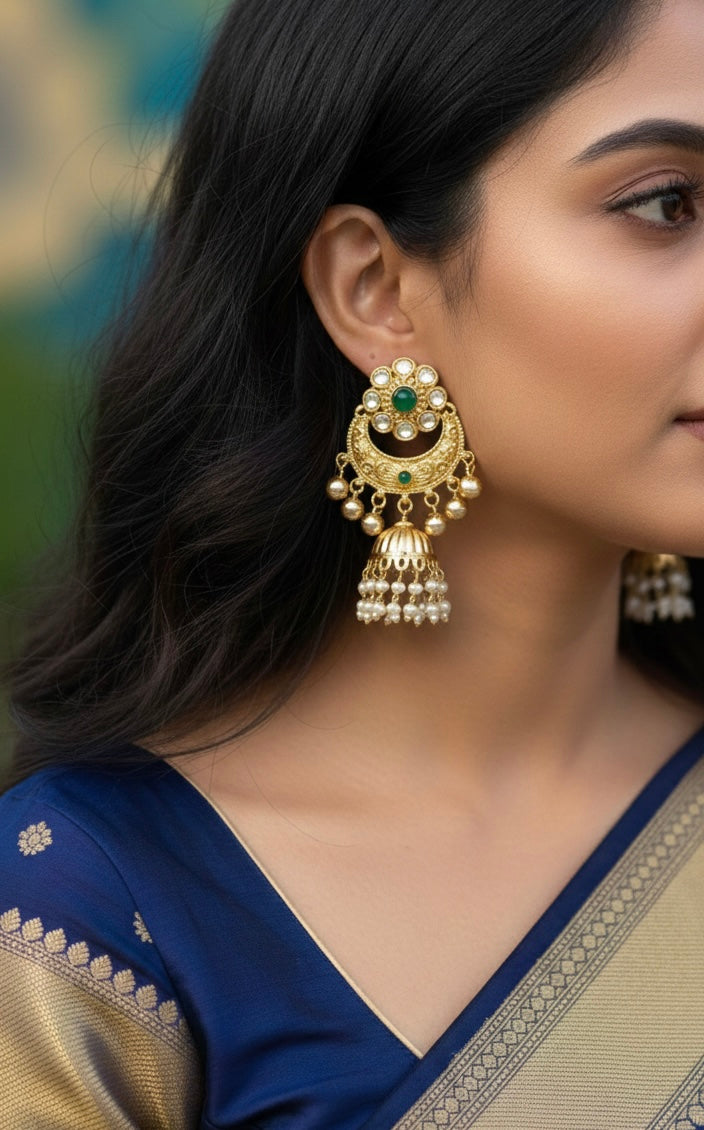 Flower Jhumki with Pearl and Ghungroo