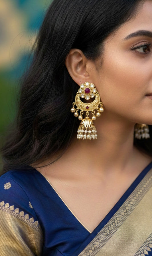 Flower Jhumki with Pearl and Ghungroo