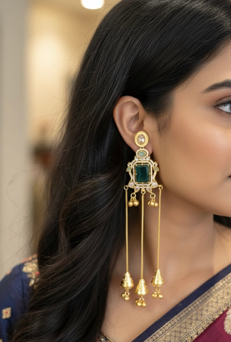 AD Stone Look Kashmiri Earrings with Ghungroo