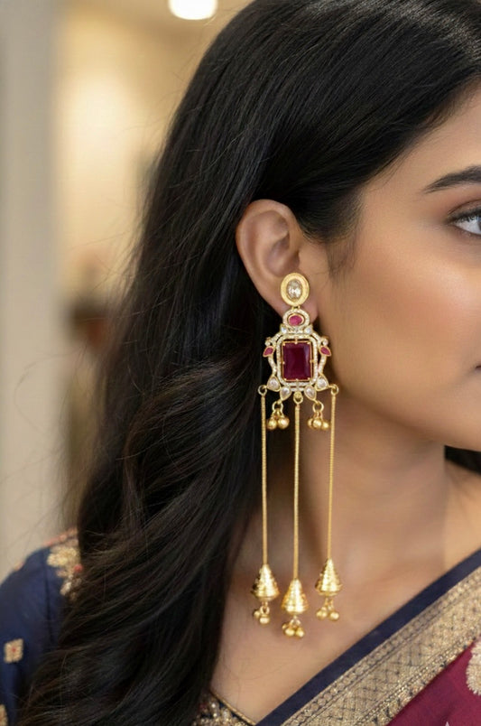 AD Stone Look Kashmiri Earrings with Ghungroo