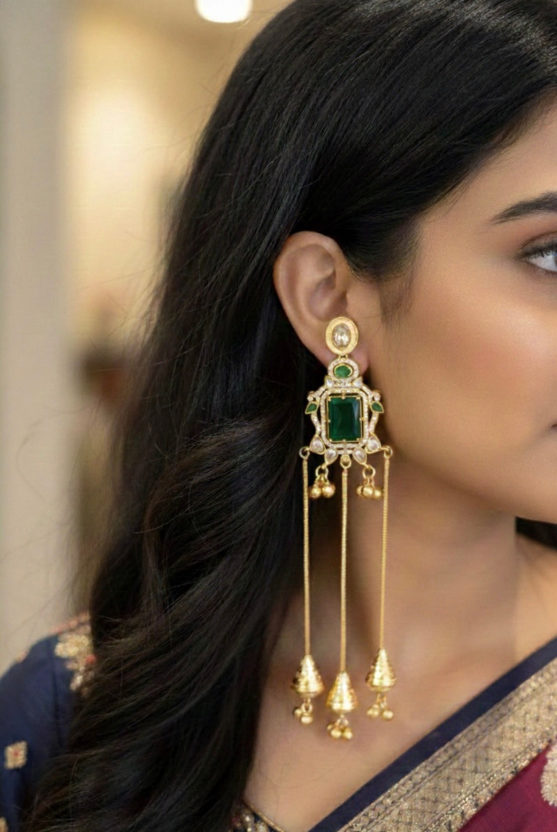 AD Stone Look Kashmiri Earrings with Ghungroo