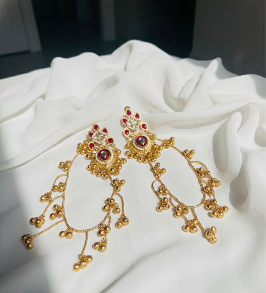 Bahubali style Flower Kashmiri Kaanchain Earrings