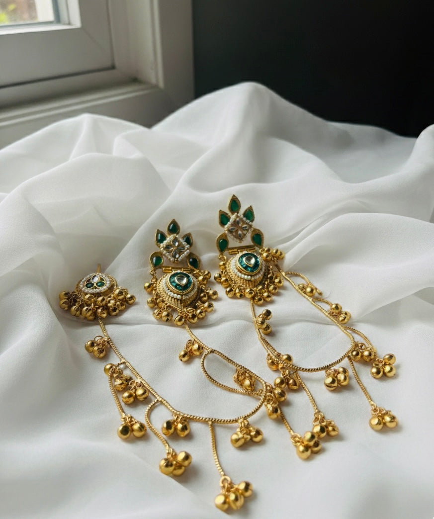 Bahubali style Flower Kashmiri Kaanchain Earrings
