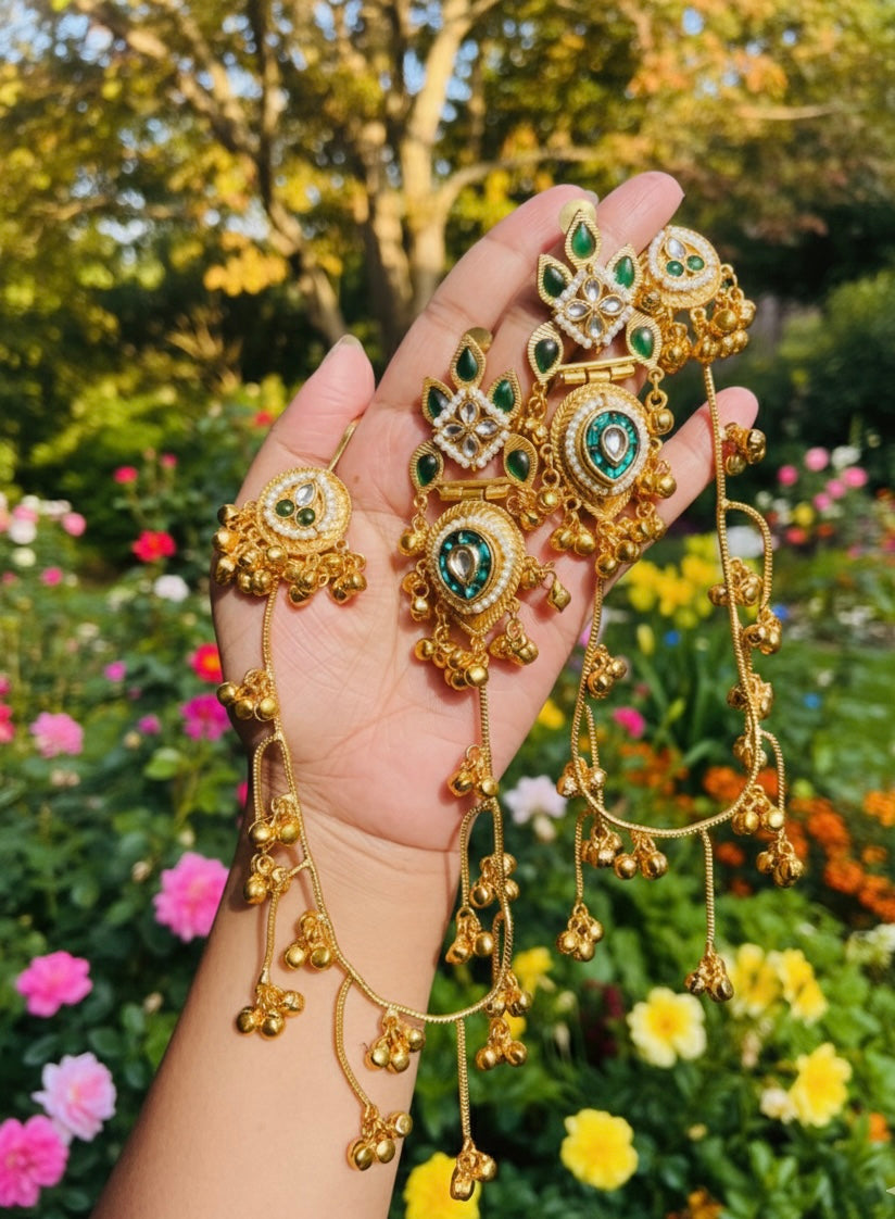 Bahubali style Flower Kashmiri Kaanchain Earrings